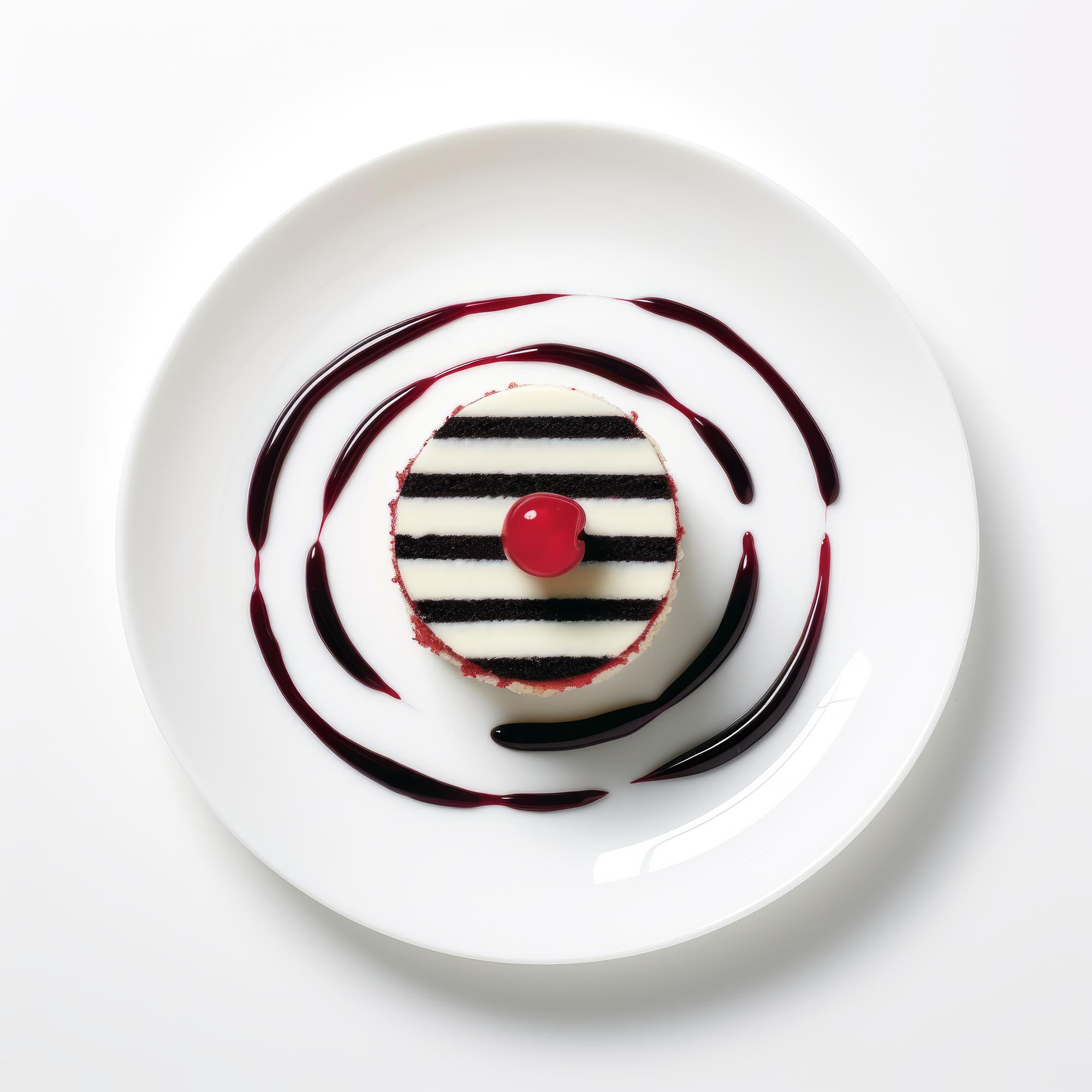 Plated dessert with geometric sauce